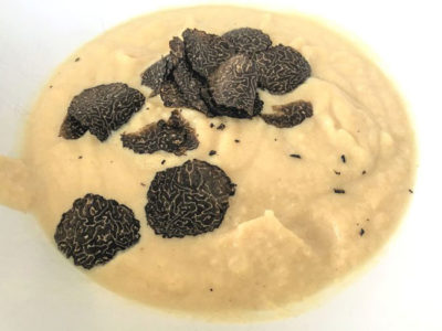 cauliflower soup and shaved black truffle